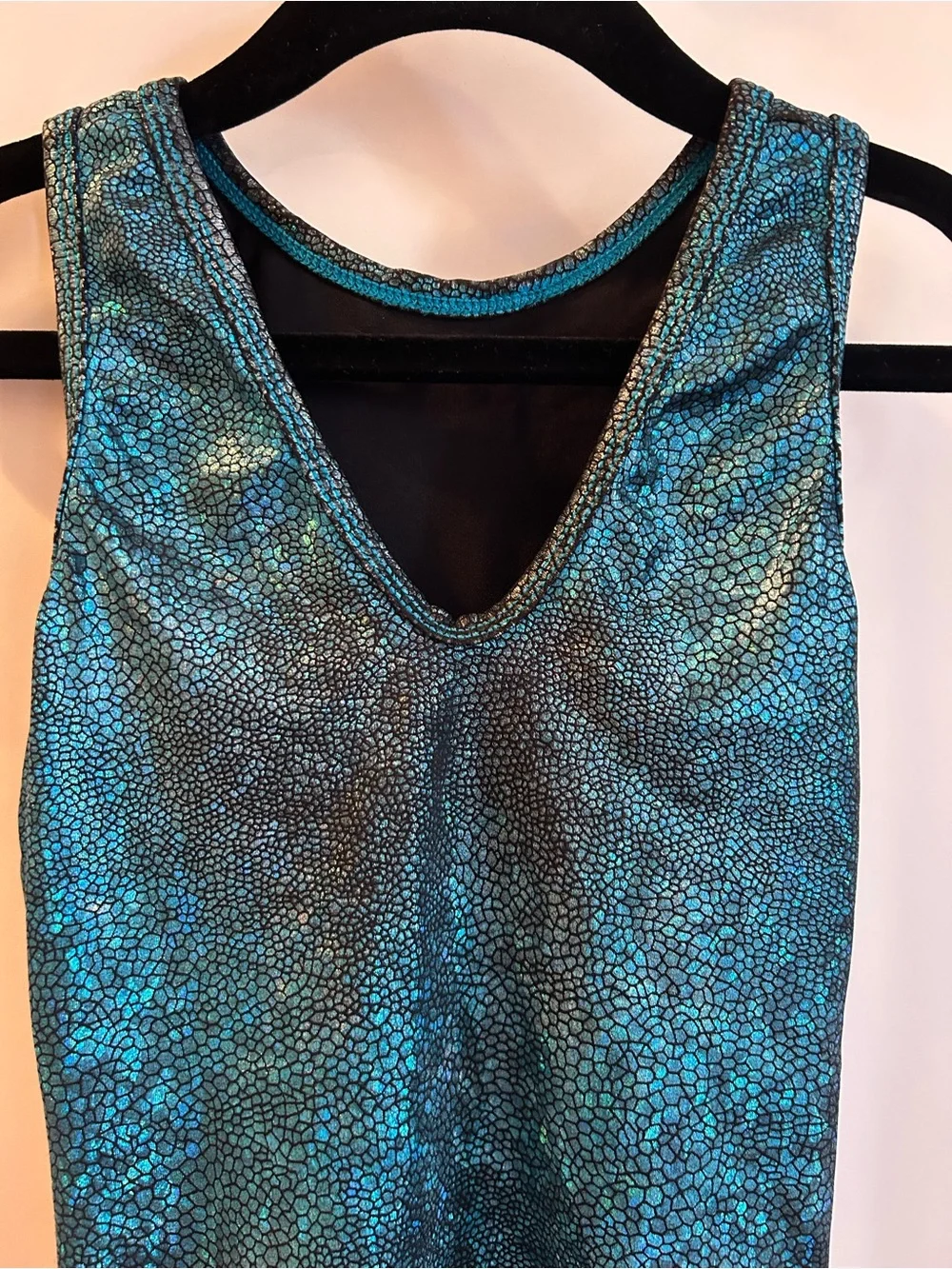 Alpha Factor Kids Blue-Green Metallic Gymnastics Leotard -Size CLA Child’s Large